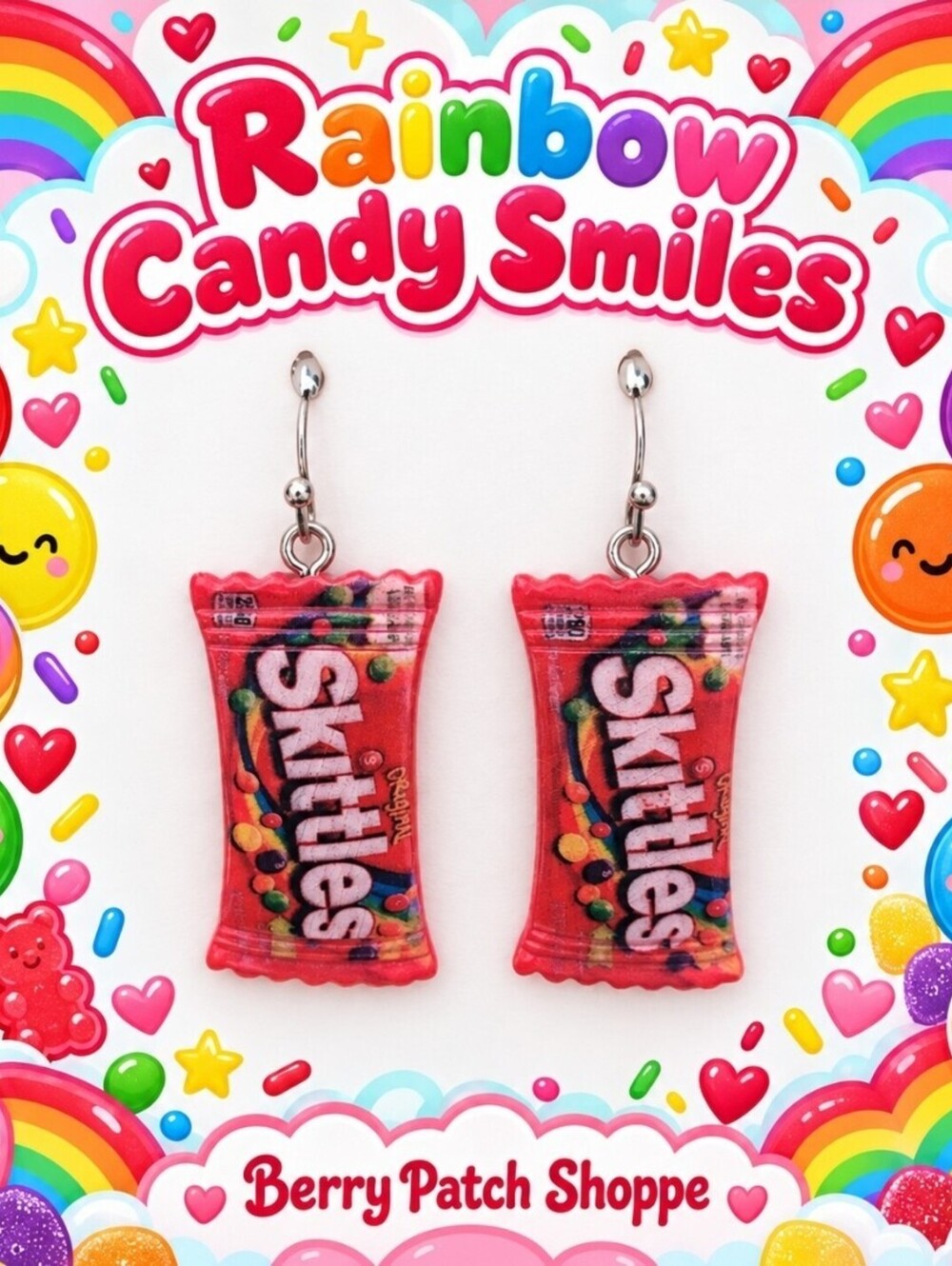 Fun Jewelry Skittles Retro Rainbow Candy Novelty Hypoallergenic Earrings